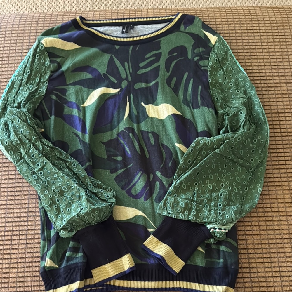 Leaf Patterned Green and Yellow Blouse